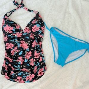 Women’s Maternity Swim Suit - Medium - Floral 2 Piece Tunic EUC - Padded Top